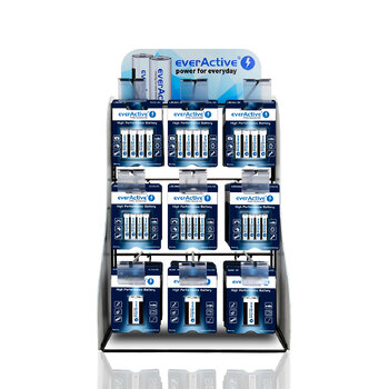 everActive Pro Alkaline Battery Set 480pcs LR6, 240pcs LR03, 50pcs 6LR61 + everActive Display / Stand 9 Hooks 