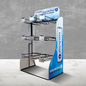 Zestaw baterii everActive Pro Alkaline 960szt LR6, 480szt LR03 + Ekspozytor / stojak everActive 9 haków 