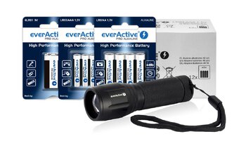 everActive Pro Alkaline Kit - 96pcs LR6 / AA, 96pcs LR03 / AAA, 10pcs 6LR61 / 9V + everActive FL-300+ Flashlight