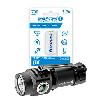 SET everActive LED flashlight FL-50RW Droppy + everActive 16340 battery 3.7V Li-ion 700mAh micro USB