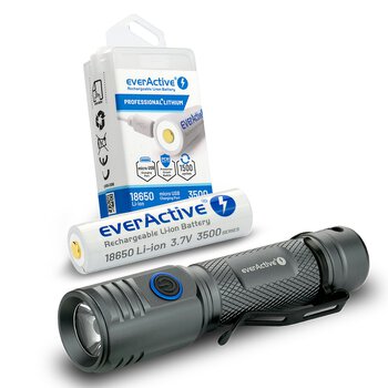 SET everActive LED flashlight FL-2000R Buddy + everActive 18650 battery 3.7V Li-ion 3500mAh micro USB