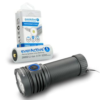 SET everActive LED flashlight FL-3300R Luminator + everActive 26650 3.7V Li-ion 5200mAh micro USB battery